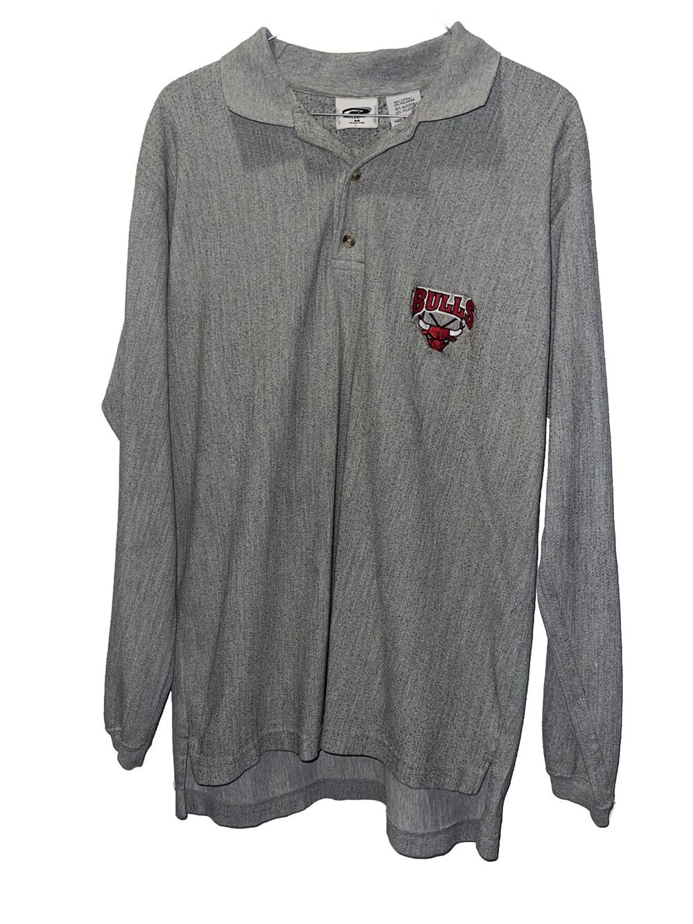CHICAGO BULLS NBA 1998 Pro Edge Men's Vintage Gray Logo Polo Cotton Long Sleeve
